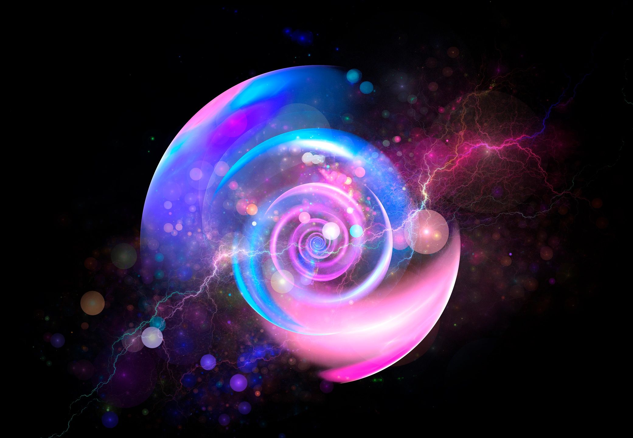 Abstract atom energy illustration with neon light lines